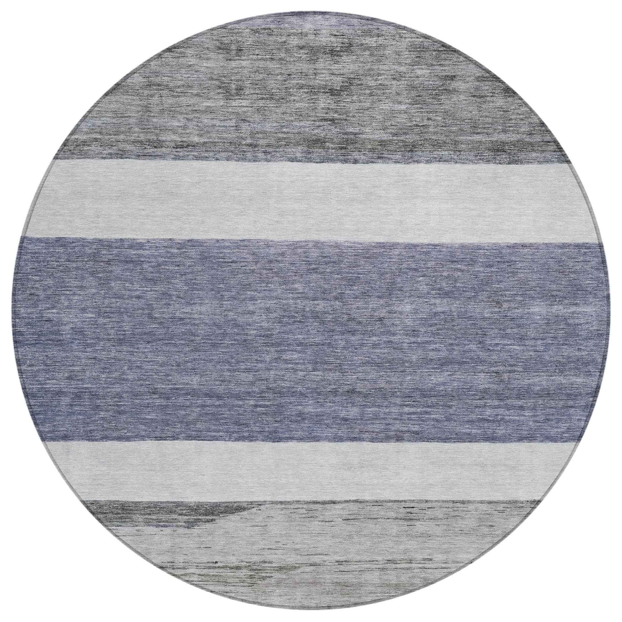 8' Denim Blue Ivory And Gray Round Abstract Washable Indoor Outdoor Area Rug