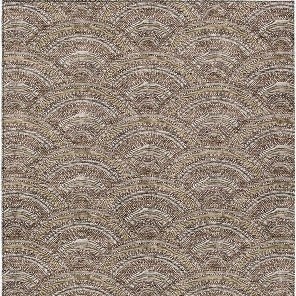9' X 12' Brown Beige And Taupe Geometric Washable Indoor Outdoor Area Rug