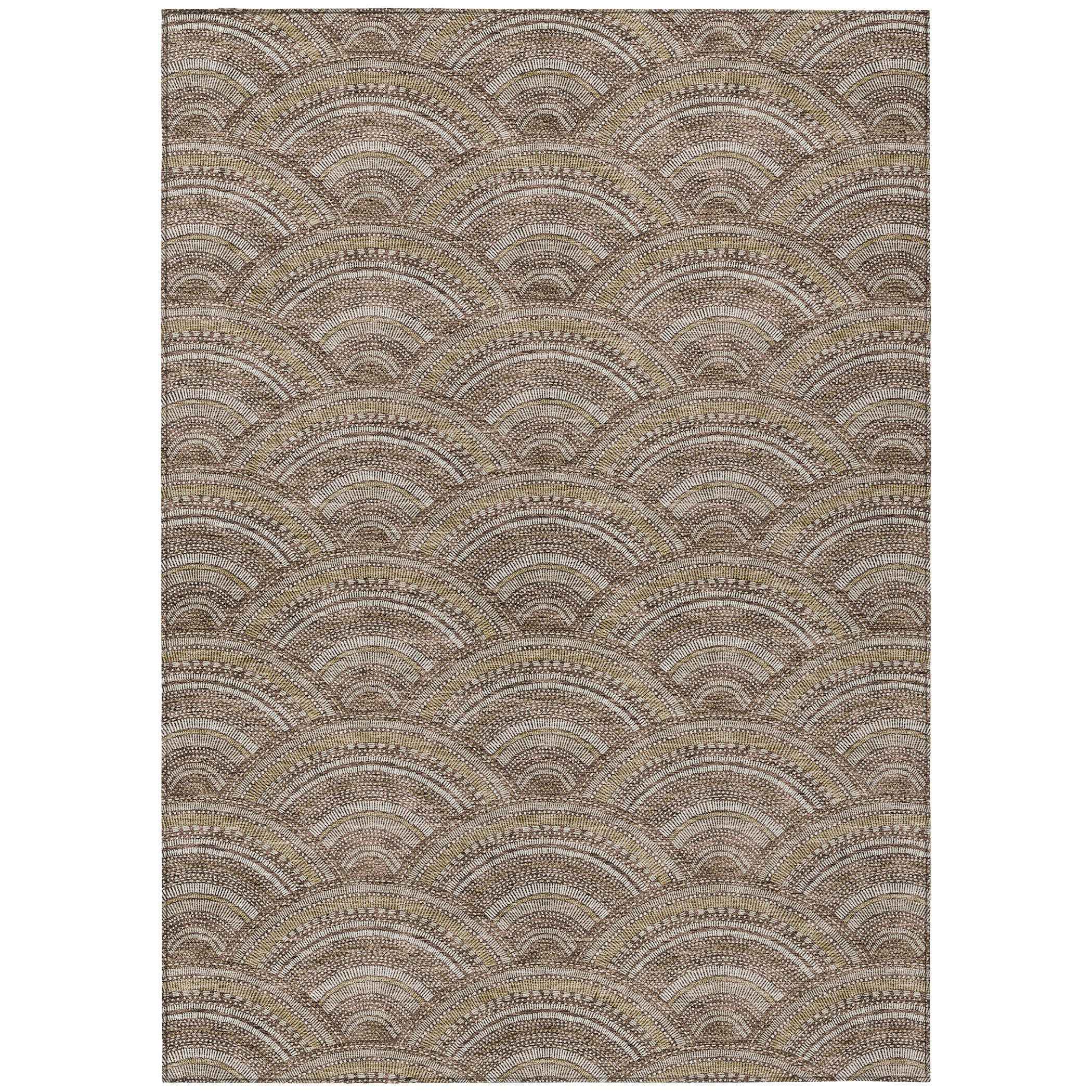 9' X 12' Brown Beige And Taupe Geometric Washable Indoor Outdoor Area Rug