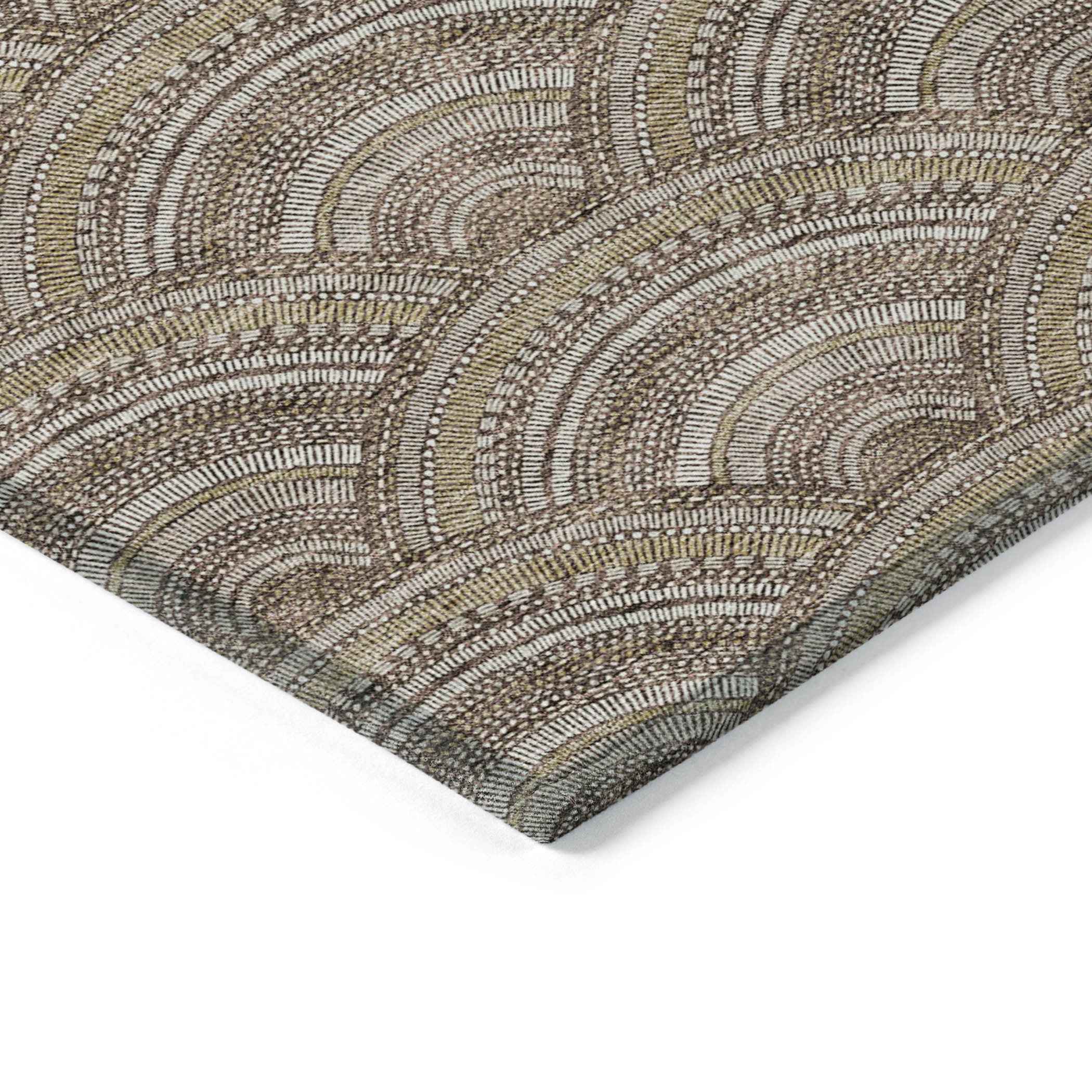9' X 12' Brown Beige And Taupe Geometric Washable Indoor Outdoor Area Rug