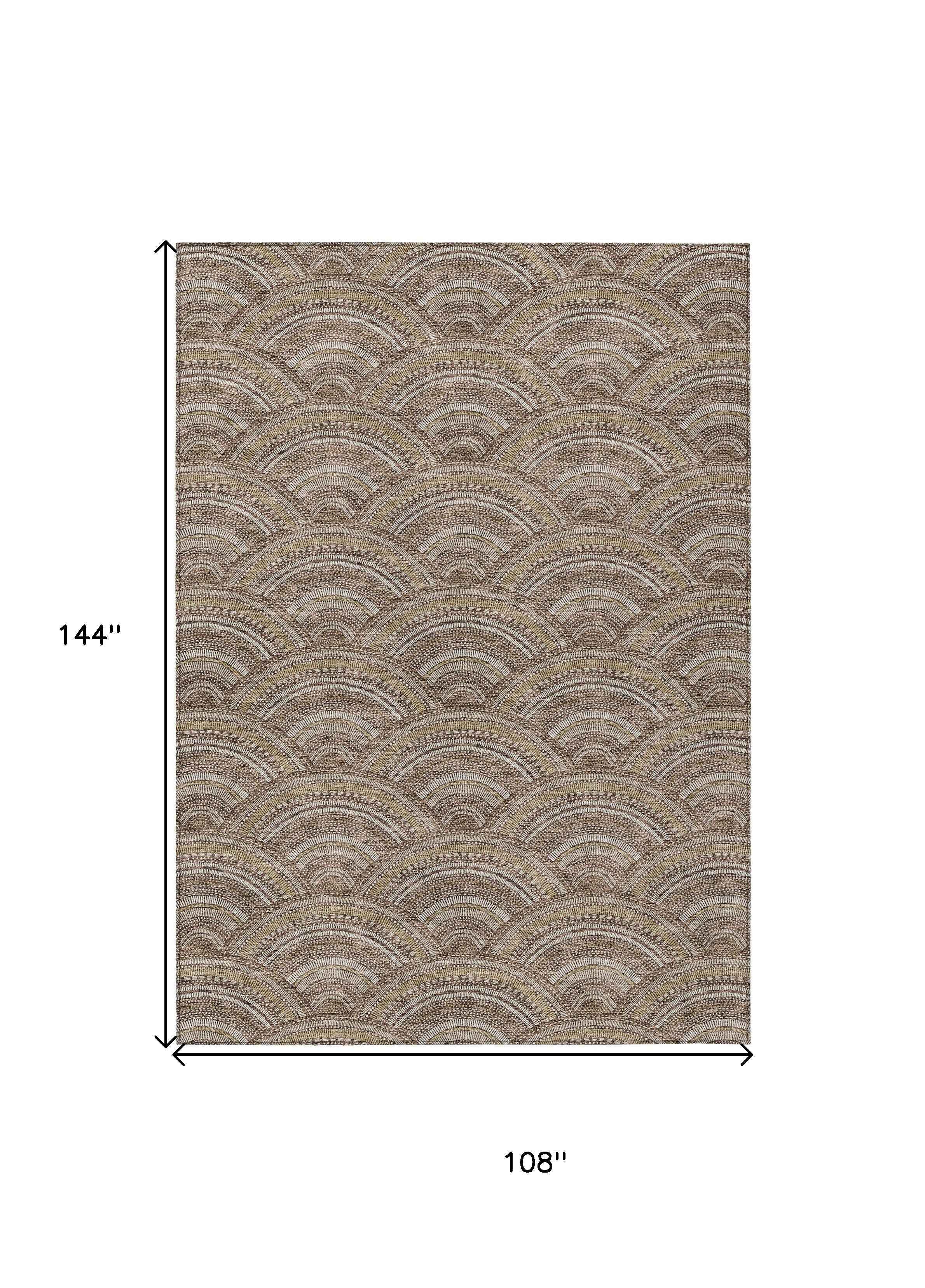 9' X 12' Brown Beige And Taupe Geometric Washable Indoor Outdoor Area Rug