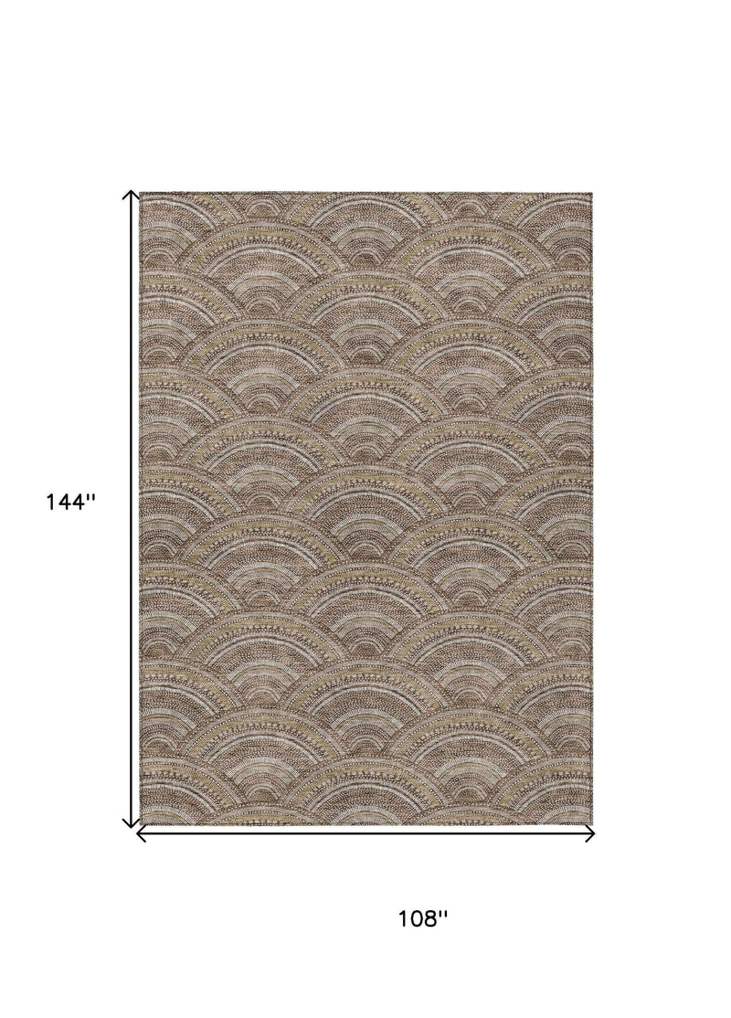 9' X 12' Brown Beige And Taupe Geometric Washable Indoor Outdoor Area Rug