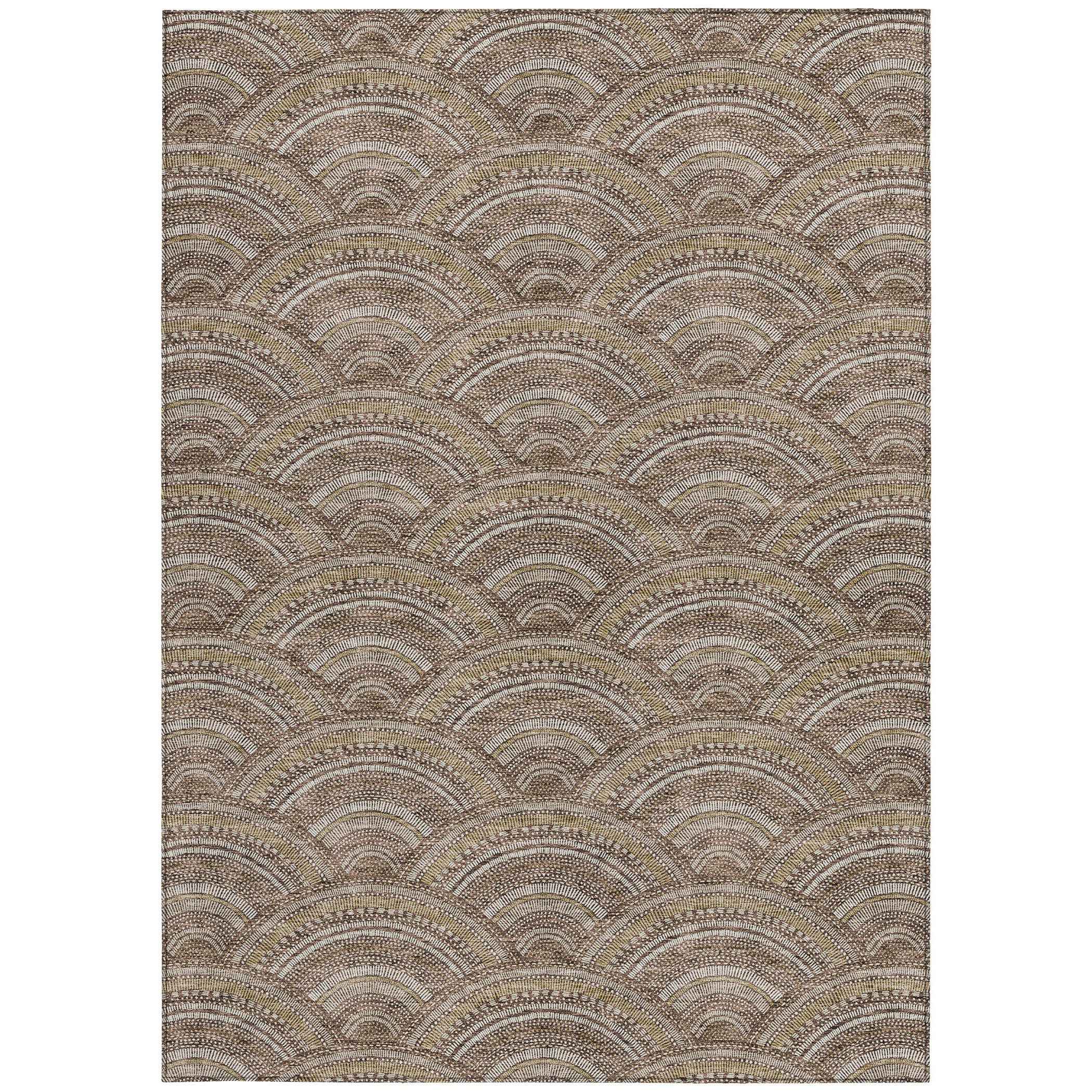 8' X 10' Brown Beige And Taupe Geometric Washable Indoor Outdoor Area Rug