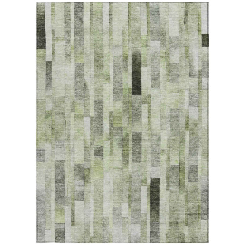3' X 5' Green And Gray Striped Washable Indoor Outdoor Area Rug