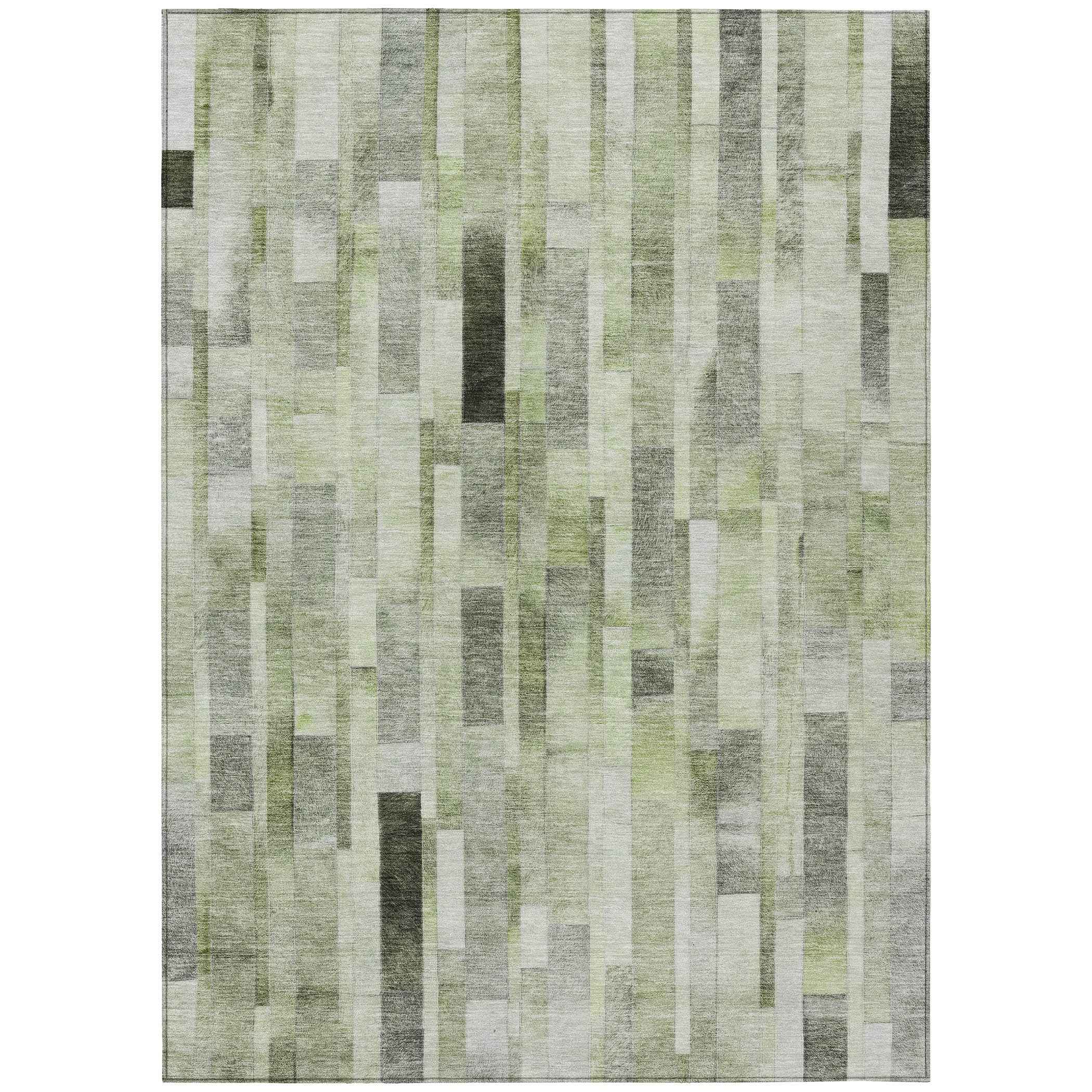 3' X 5' Green And Gray Striped Washable Indoor Outdoor Area Rug