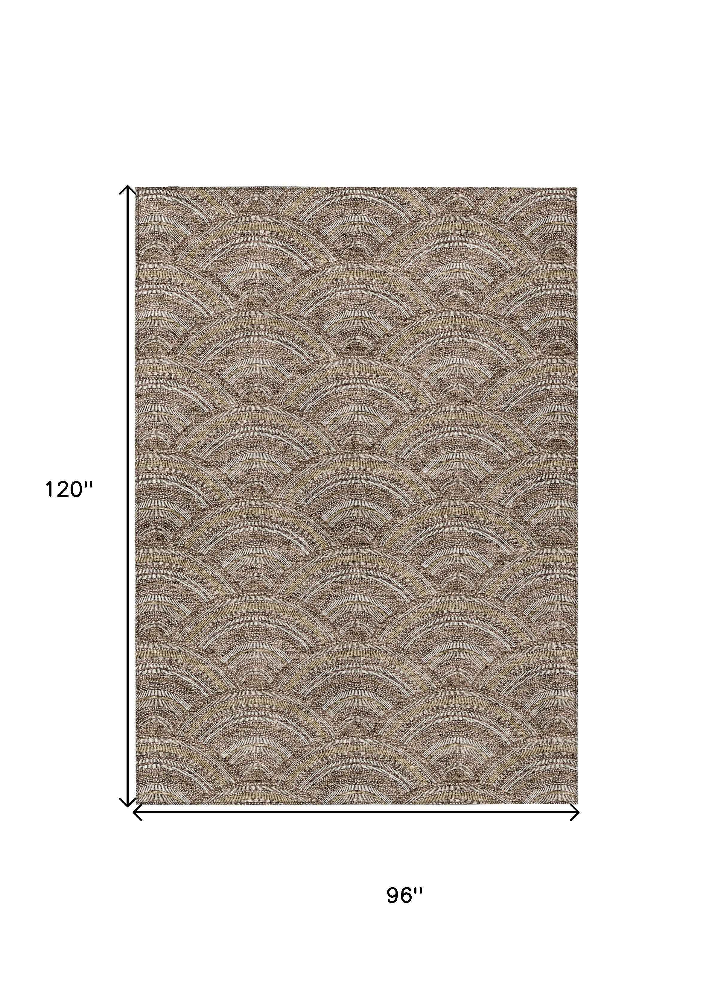 8' X 10' Brown Beige And Taupe Geometric Washable Indoor Outdoor Area Rug