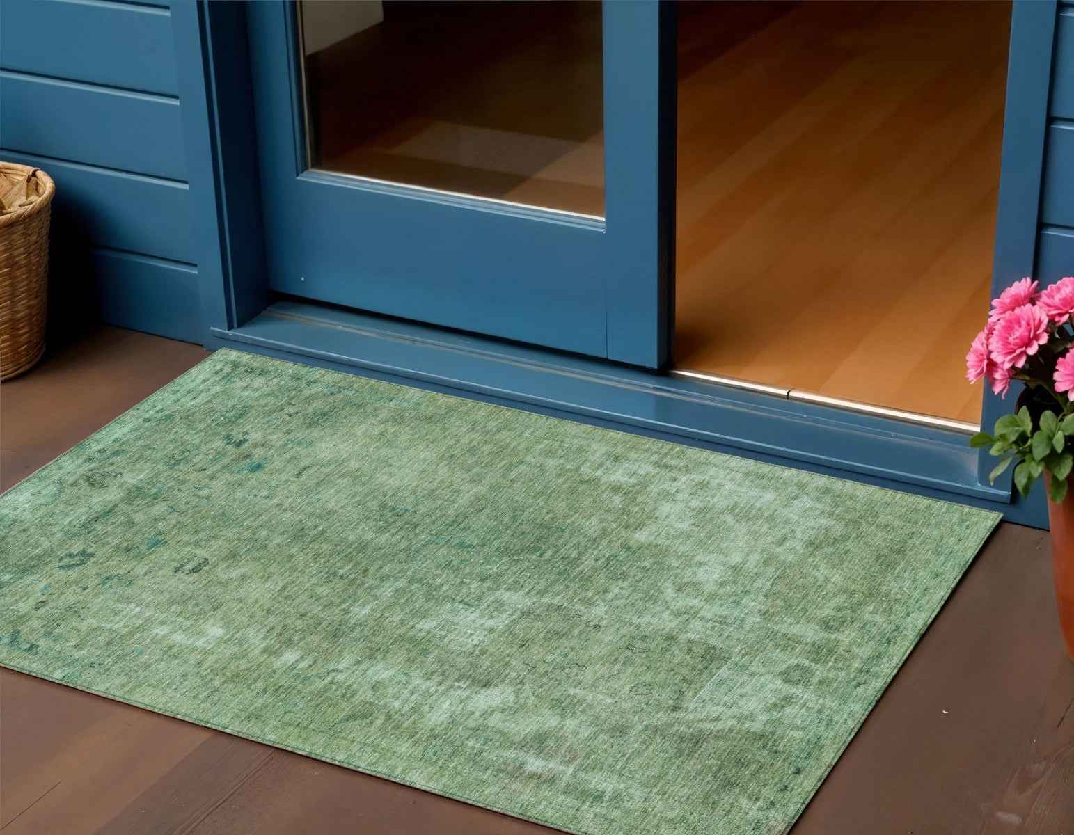 3' X 5' Sage And Mint Green Abstract Washable Indoor Outdoor Area Rug