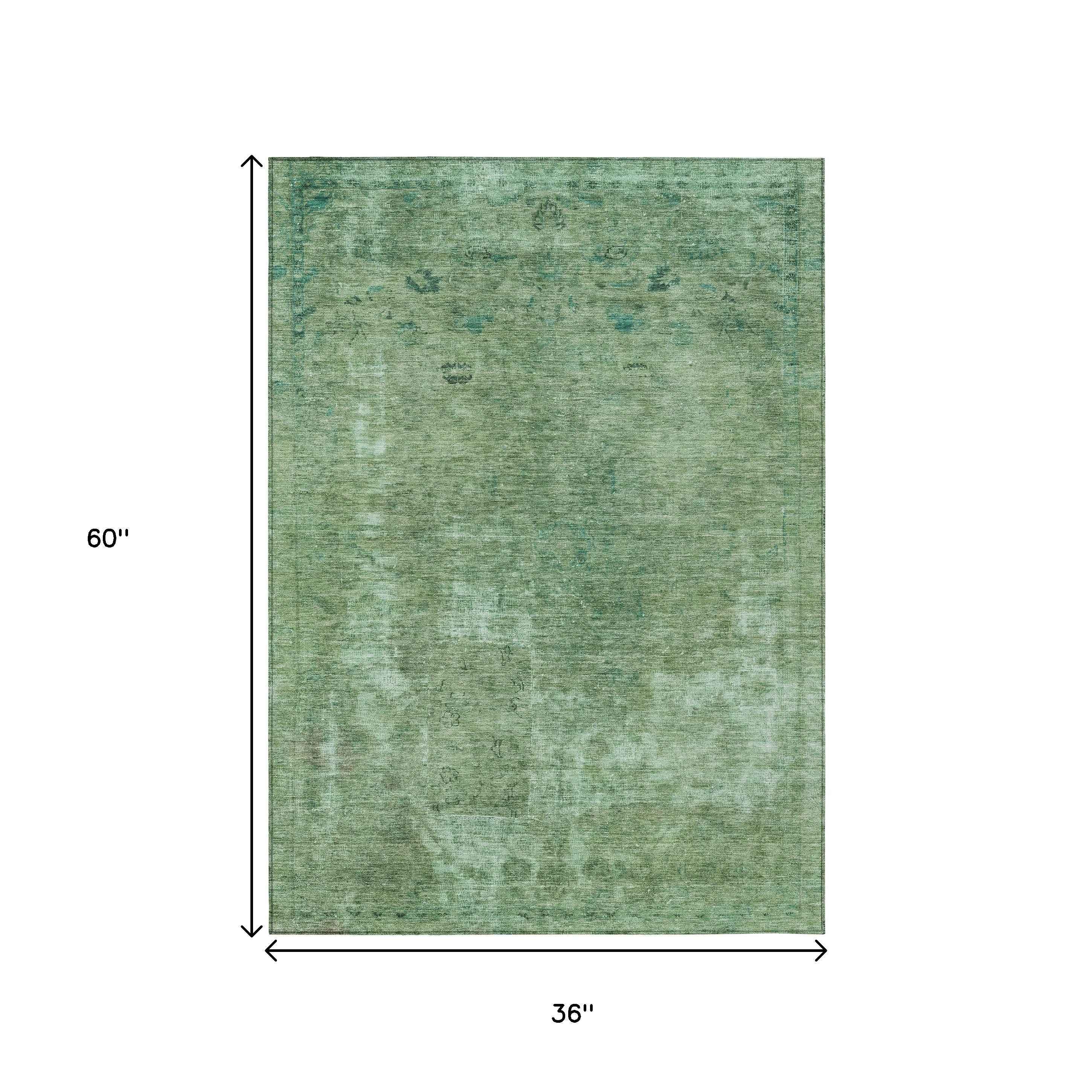 3' X 5' Sage And Mint Green Abstract Washable Indoor Outdoor Area Rug