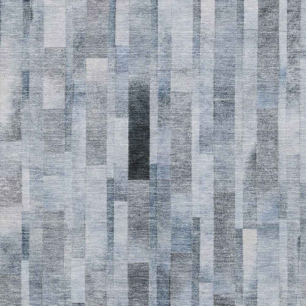 8' X 10' Blue And Gray Striped Washable Indoor Outdoor Area Rug