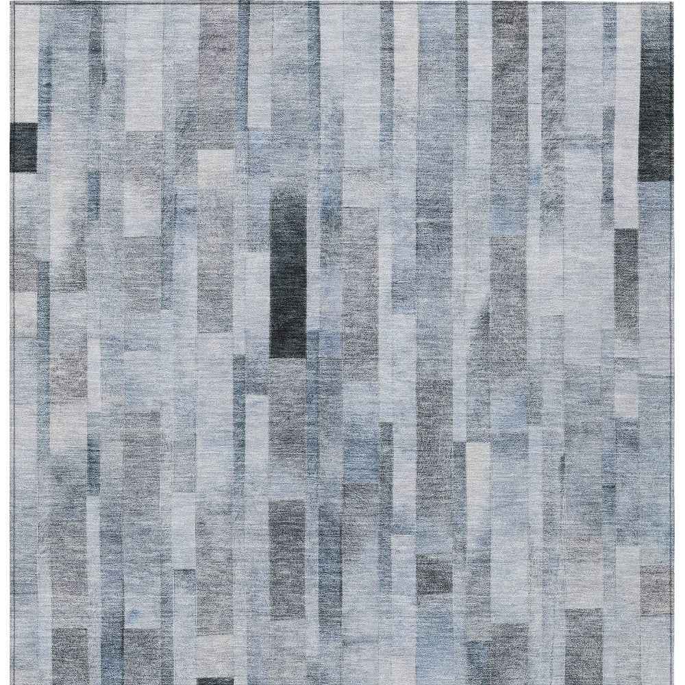 8' X 10' Blue And Gray Striped Washable Indoor Outdoor Area Rug