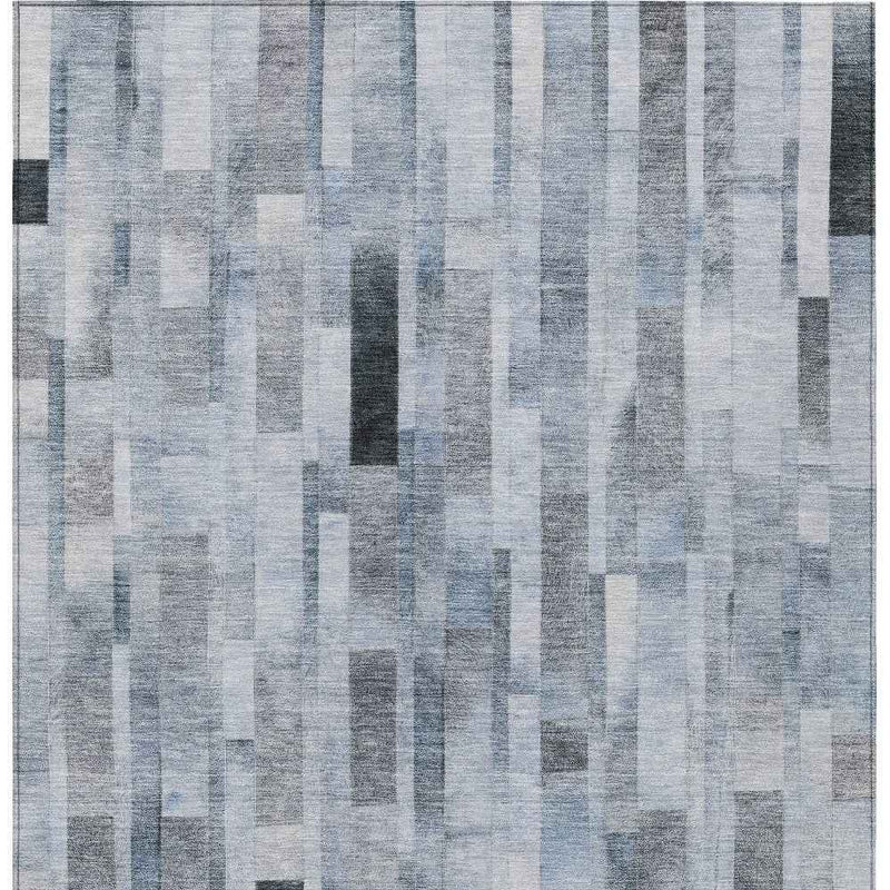 8' X 10' Blue And Gray Striped Washable Indoor Outdoor Area Rug