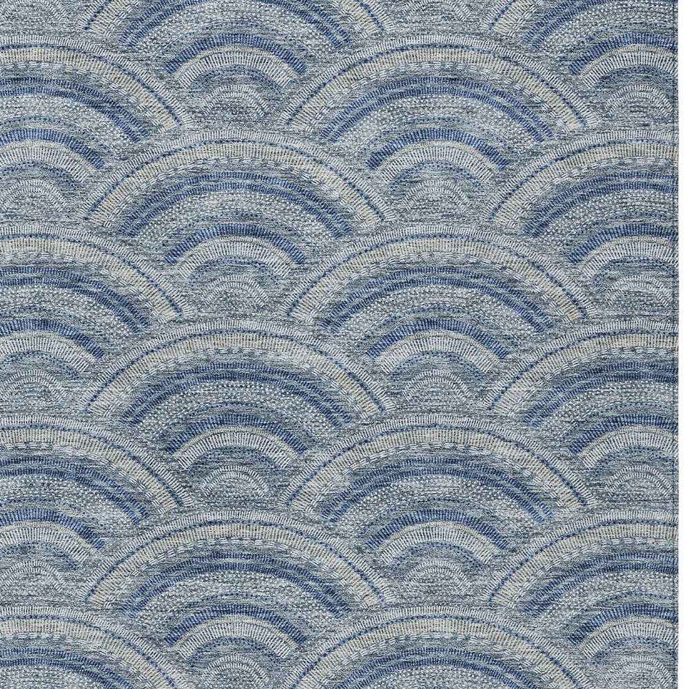 10' X 14' Denim Blue Navy Blue And Ivory Geometric Washable Indoor Outdoor Area Rug