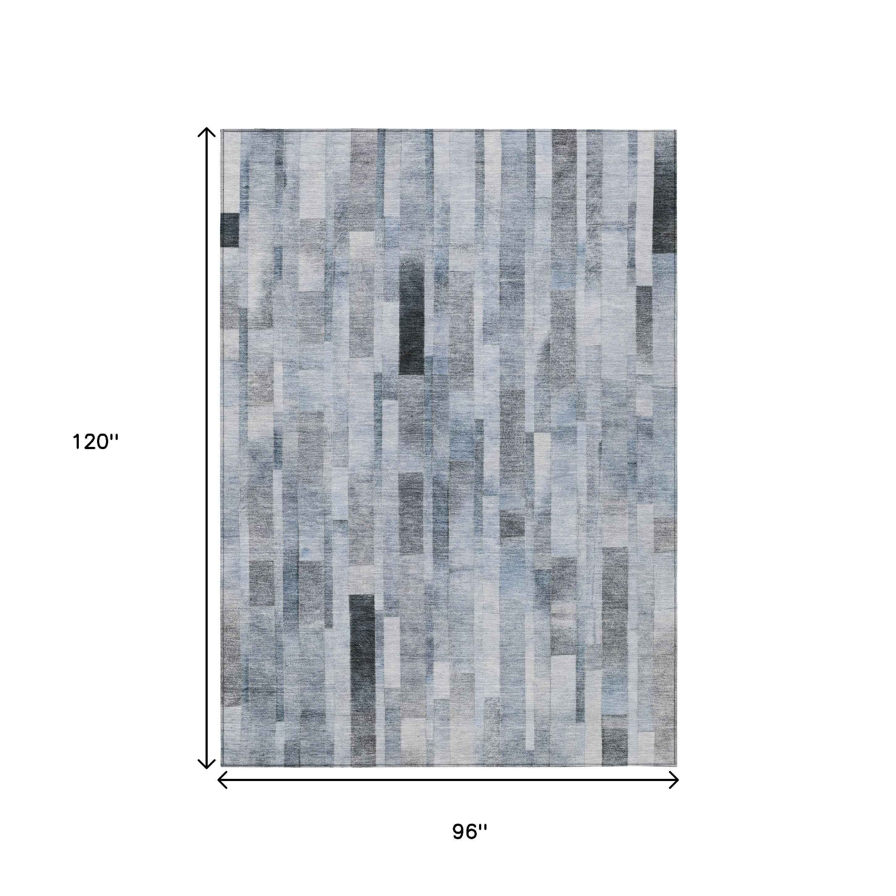 8' X 10' Blue And Gray Striped Washable Indoor Outdoor Area Rug