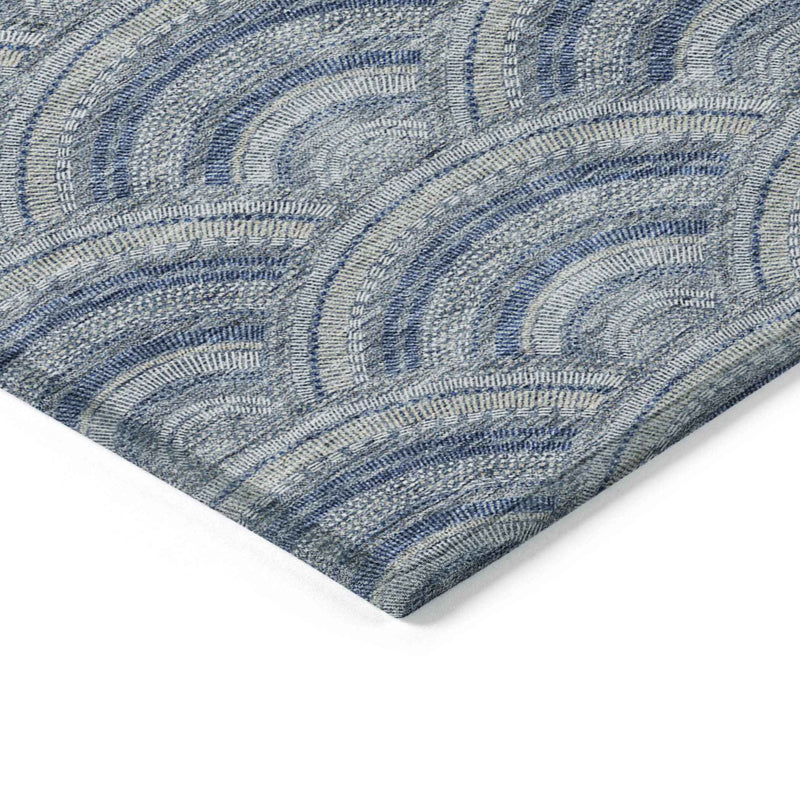 10' X 14' Denim Blue Navy Blue And Ivory Geometric Washable Indoor Outdoor Area Rug