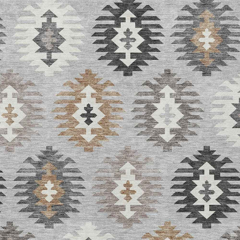 3' X 5' Silver Beige And Charcoal Southwestern Washable Indoor Outdoor Area Rug