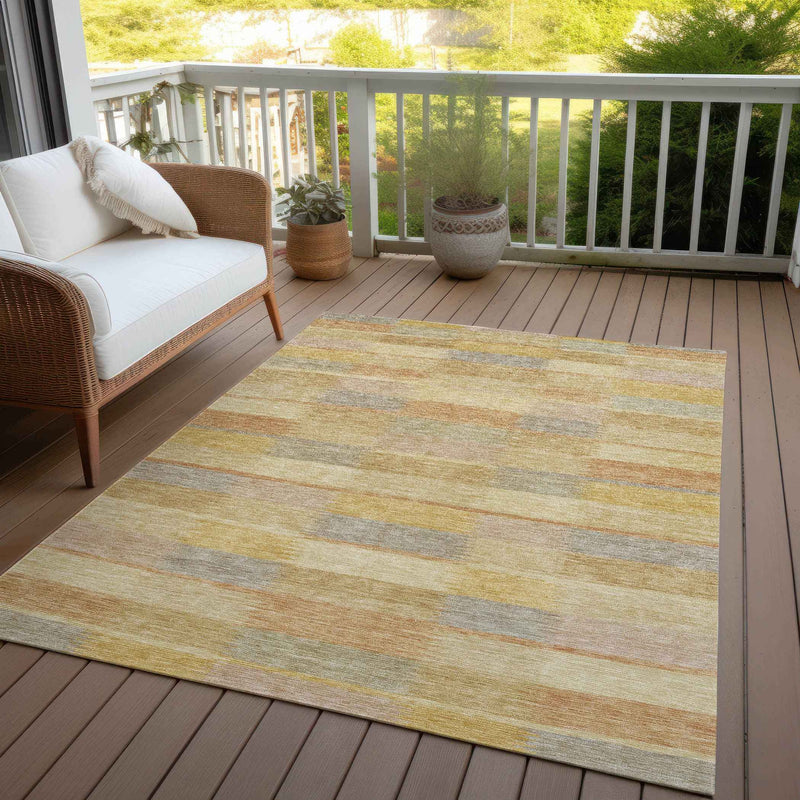 8' X 10' Wheat Beige And Gold Striped Washable Indoor Outdoor Area Rug