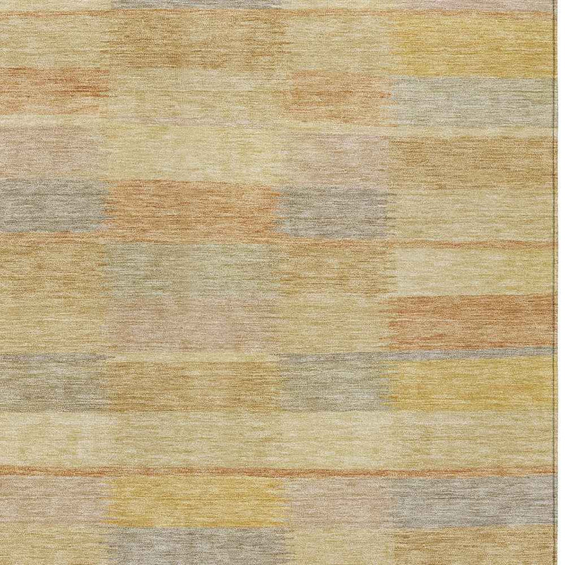 8' X 10' Wheat Beige And Gold Striped Washable Indoor Outdoor Area Rug