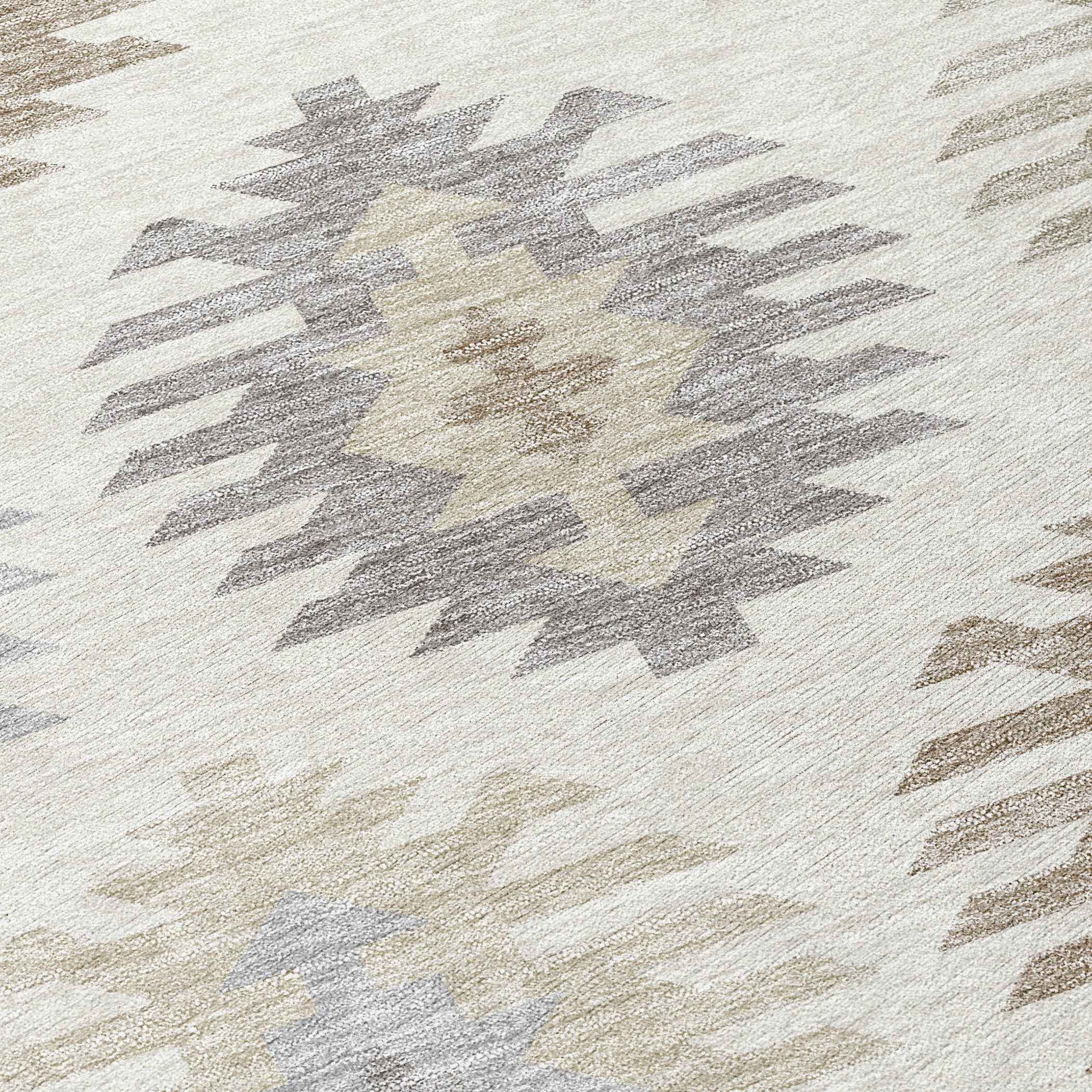 8' Ivory Khaki And Gray Round Southwestern Washable Indoor Outdoor Area Rug