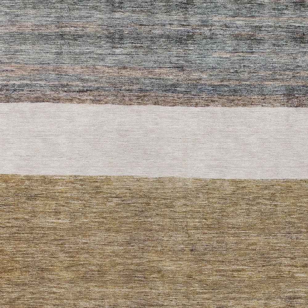 3' X 5' Brown Ivory And Blue Abstract Washable Indoor Outdoor Area Rug