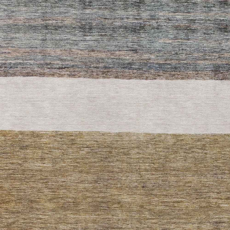 3' X 5' Brown Ivory And Blue Abstract Washable Indoor Outdoor Area Rug