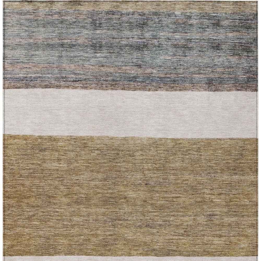3' X 5' Brown Ivory And Blue Abstract Washable Indoor Outdoor Area Rug
