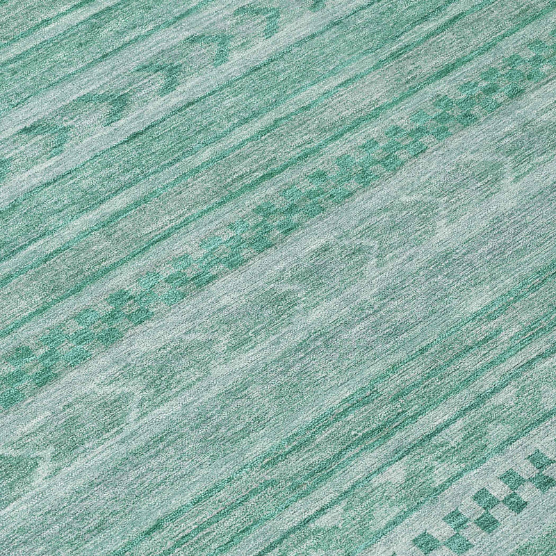 8' Turquoise And Aqua Round Striped Washable Indoor Outdoor Area Rug