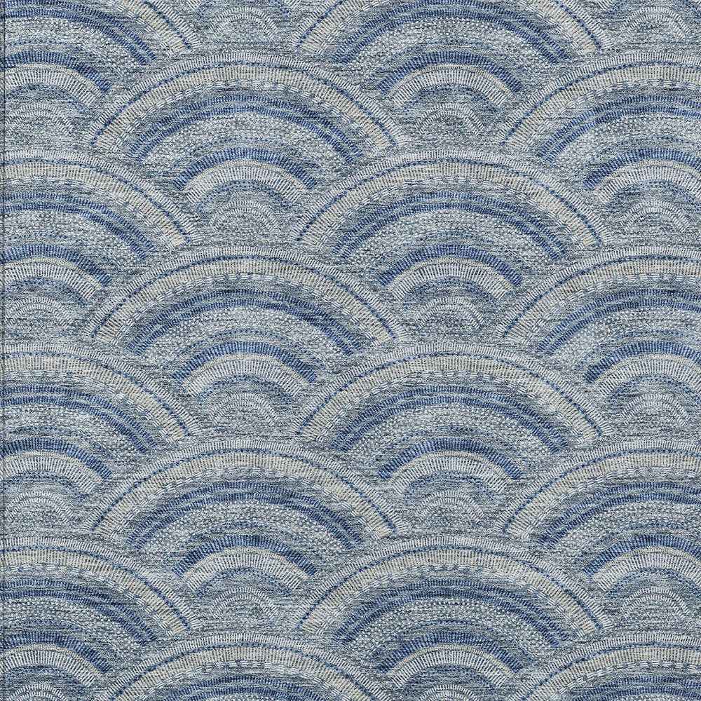 9' X 12' Denim Blue Navy Blue And Ivory Geometric Washable Indoor Outdoor Area Rug