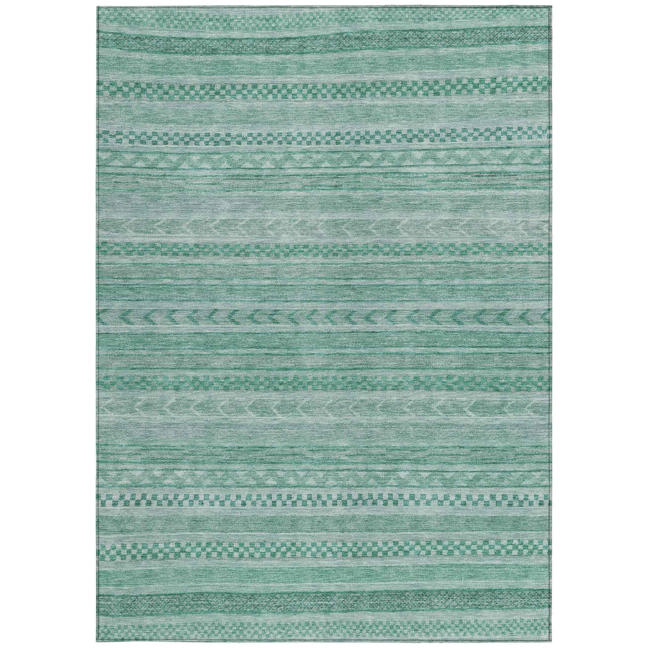 10' X 14' Turquoise And Aqua Striped Washable Indoor Outdoor Area Rug