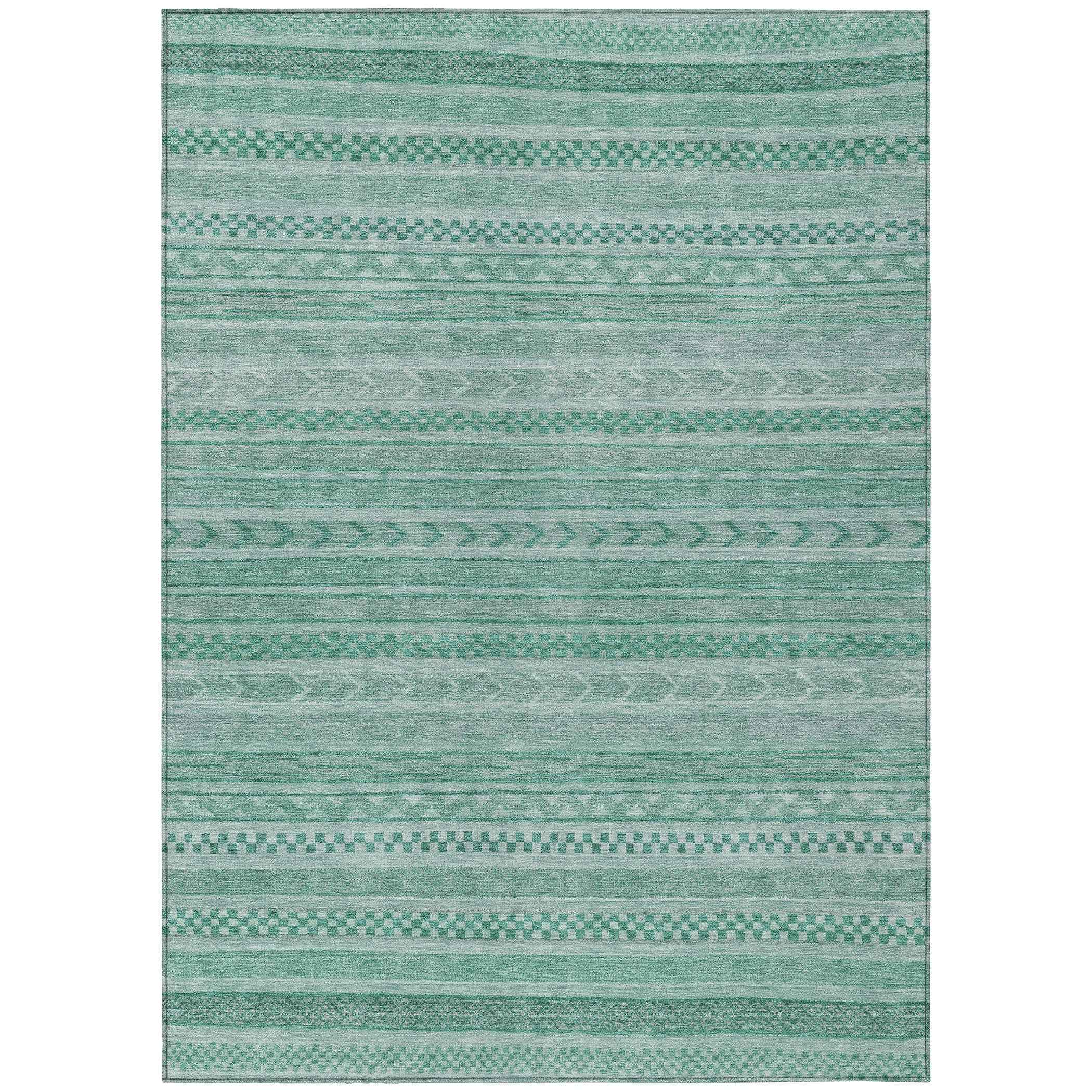 10' X 14' Turquoise And Aqua Striped Washable Indoor Outdoor Area Rug