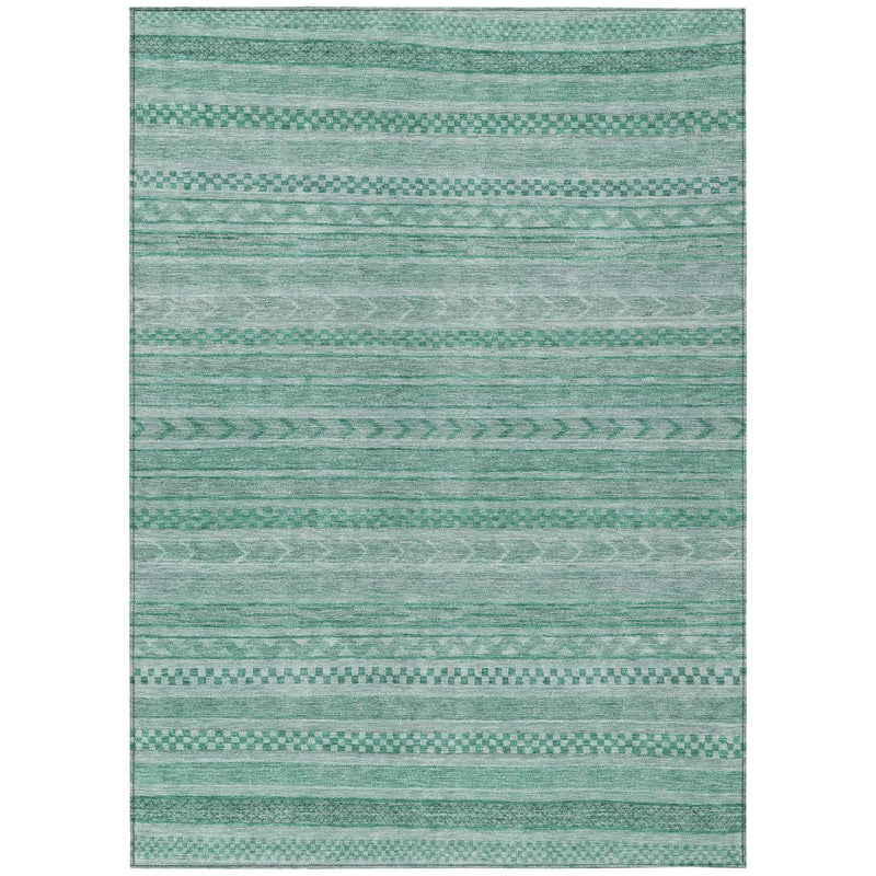 10' X 14' Turquoise And Aqua Striped Washable Indoor Outdoor Area Rug