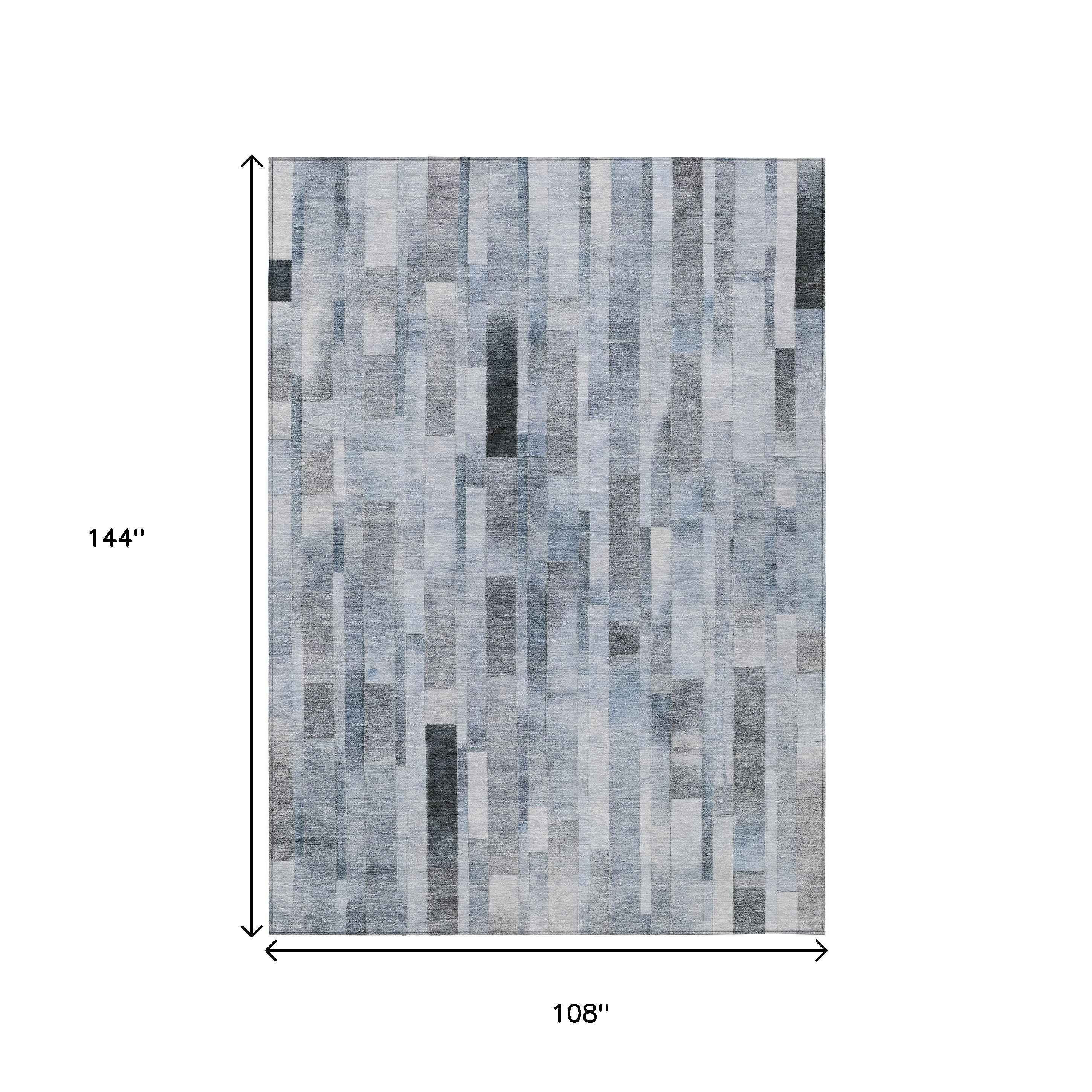 9' X 12' Blue And Gray Striped Washable Indoor Outdoor Area Rug