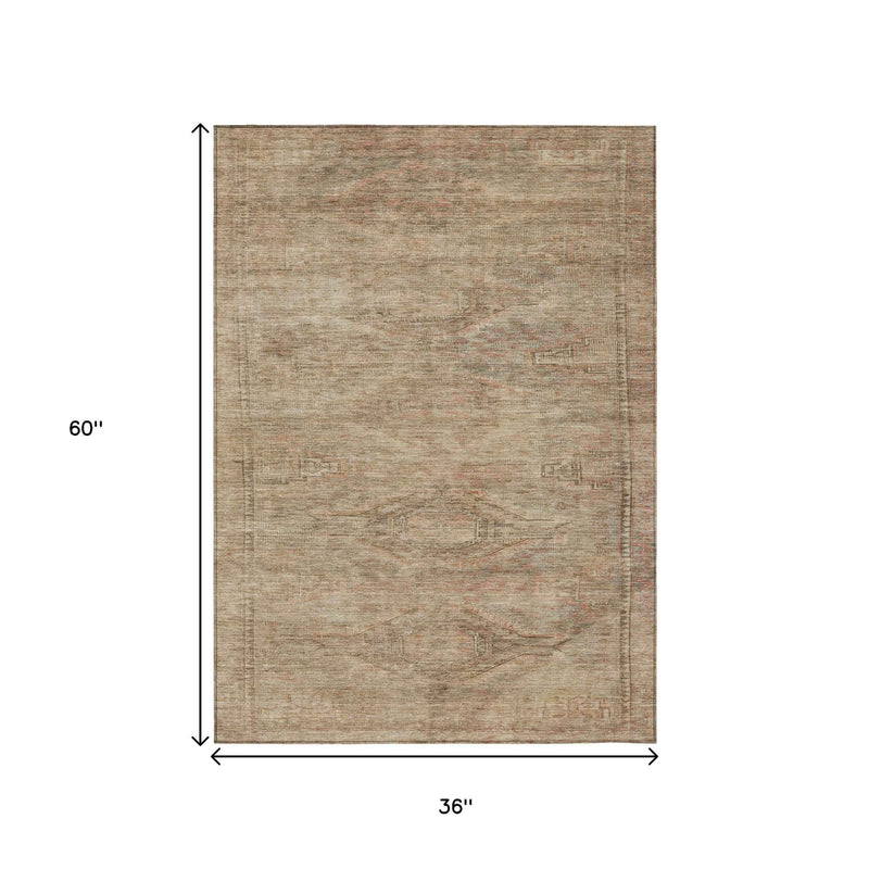 3' X 5' Beige And Taupe Aztec Washable Indoor Outdoor Area Rug