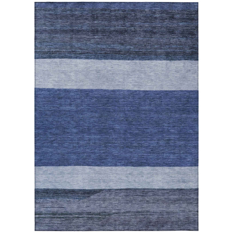 5' X 8' Navy Blue Sky Blue And Charcoal Abstract Washable Indoor Outdoor Area Rug