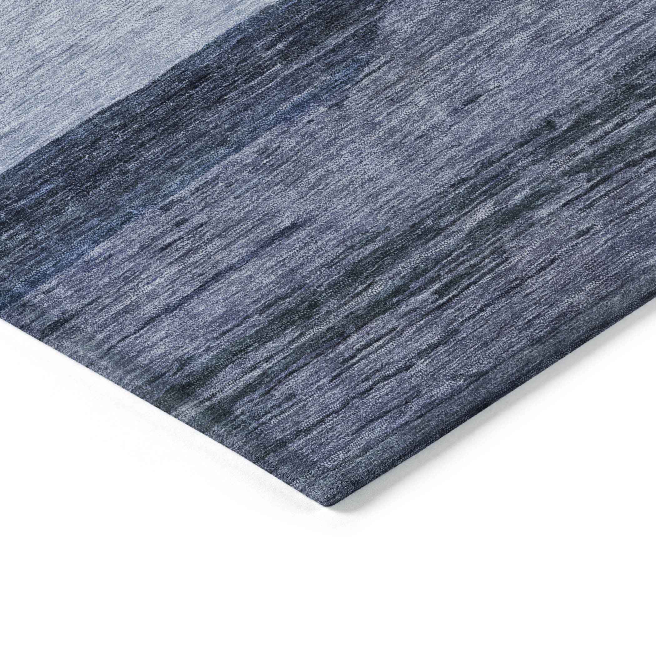 5' X 8' Navy Blue Sky Blue And Charcoal Abstract Washable Indoor Outdoor Area Rug