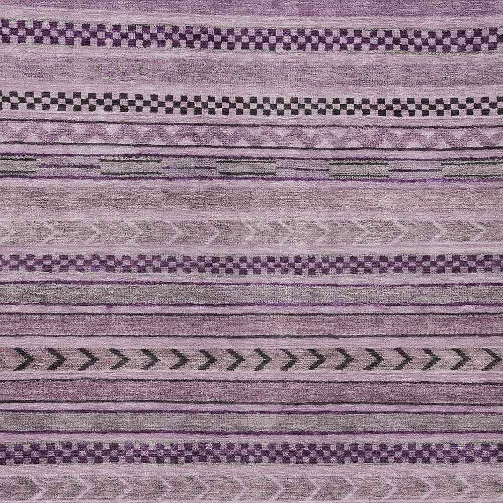 10' X 14' Plum And Lilac Striped Washable Indoor Outdoor Area Rug