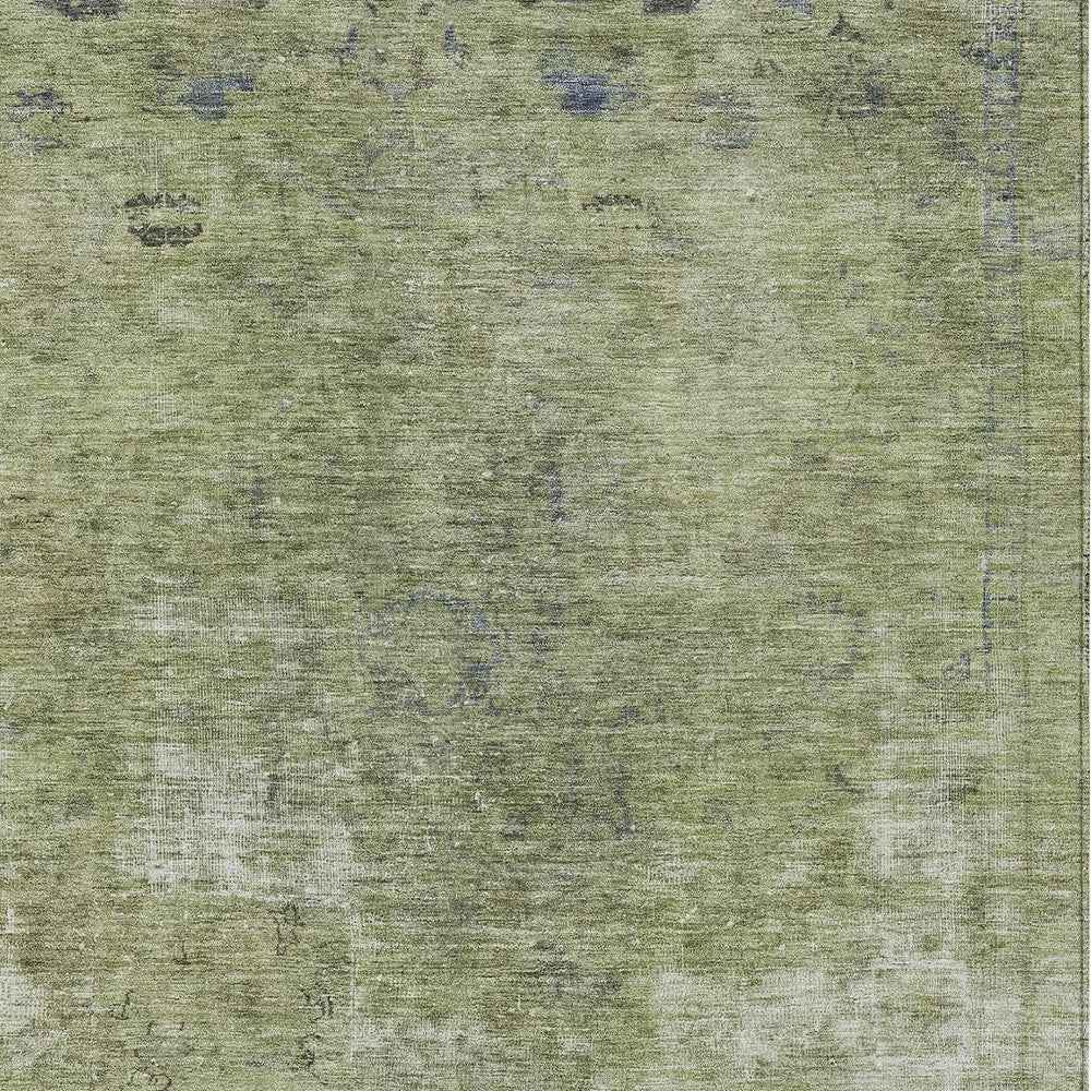 9' X 12' Artichoke Green And Beige Abstract Washable Indoor Outdoor Area Rug