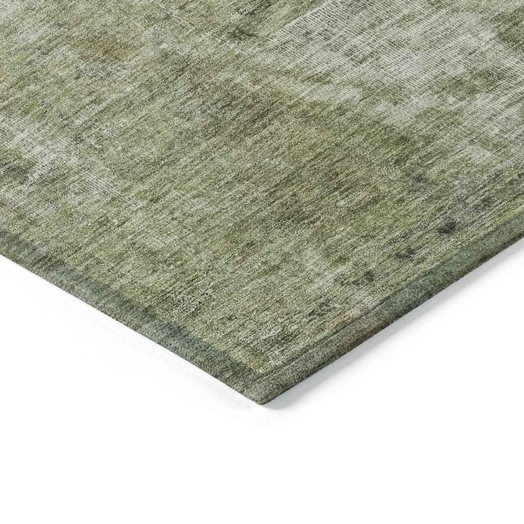 9' X 12' Artichoke Green And Beige Abstract Washable Indoor Outdoor Area Rug