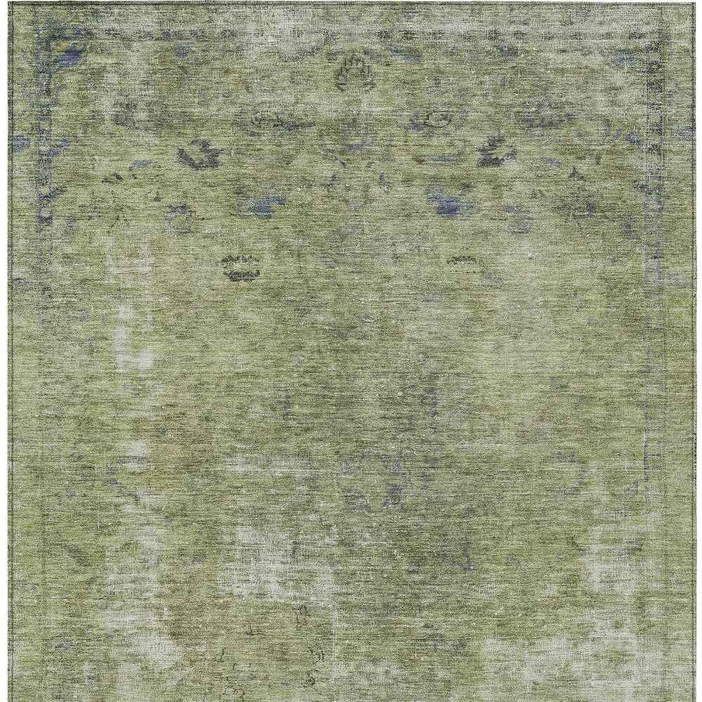 9' X 12' Artichoke Green And Beige Abstract Washable Indoor Outdoor Area Rug