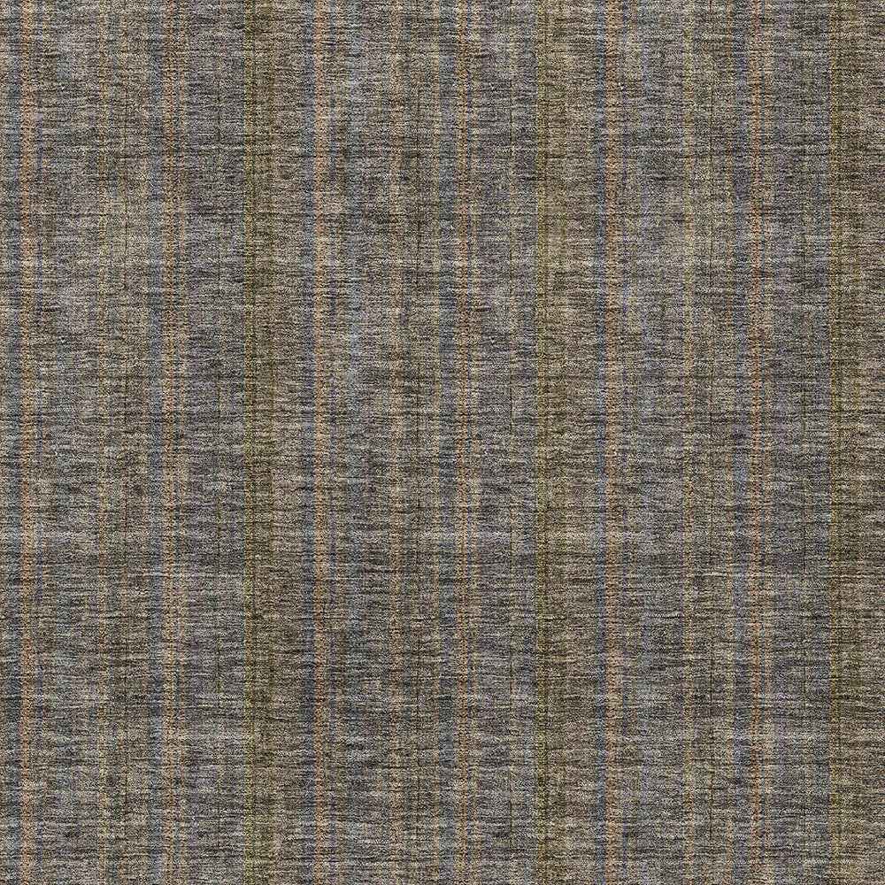 8' X 10' Taupe Denim Blue And Olive Green Striped Washable Indoor Outdoor Area Rug