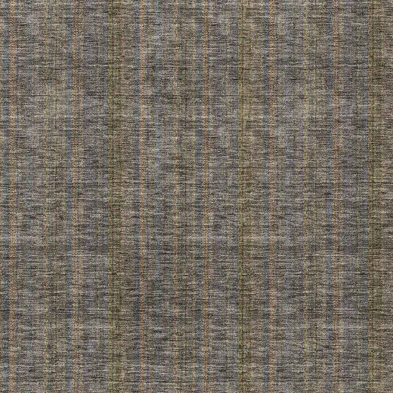 8' X 10' Taupe Denim Blue And Olive Green Striped Washable Indoor Outdoor Area Rug