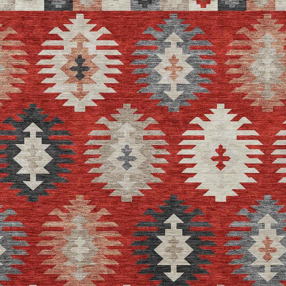 8' X 10' Red Ivory And Salmon Southwestern Washable Indoor Outdoor Area Rug