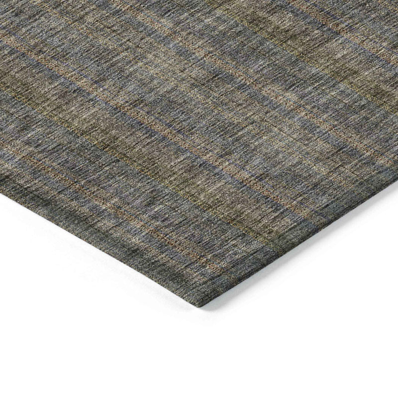 8' X 10' Taupe Denim Blue And Olive Green Striped Washable Indoor Outdoor Area Rug