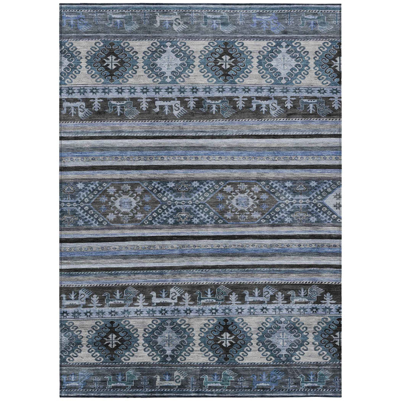 3' X 5' Blue Gray And Charcoal Tribal Washable Indoor Outdoor Area Rug
