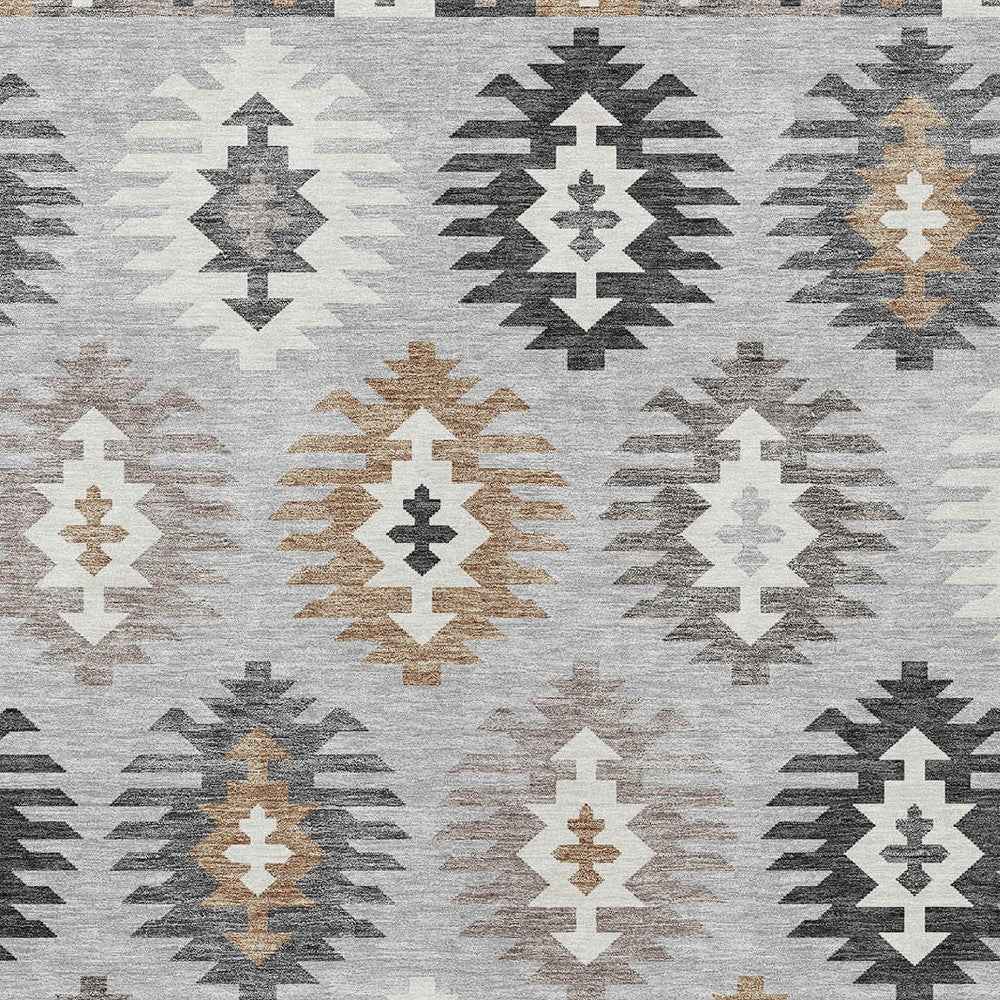 10' X 14' Silver Beige And Charcoal Southwestern Washable Indoor Outdoor Area Rug