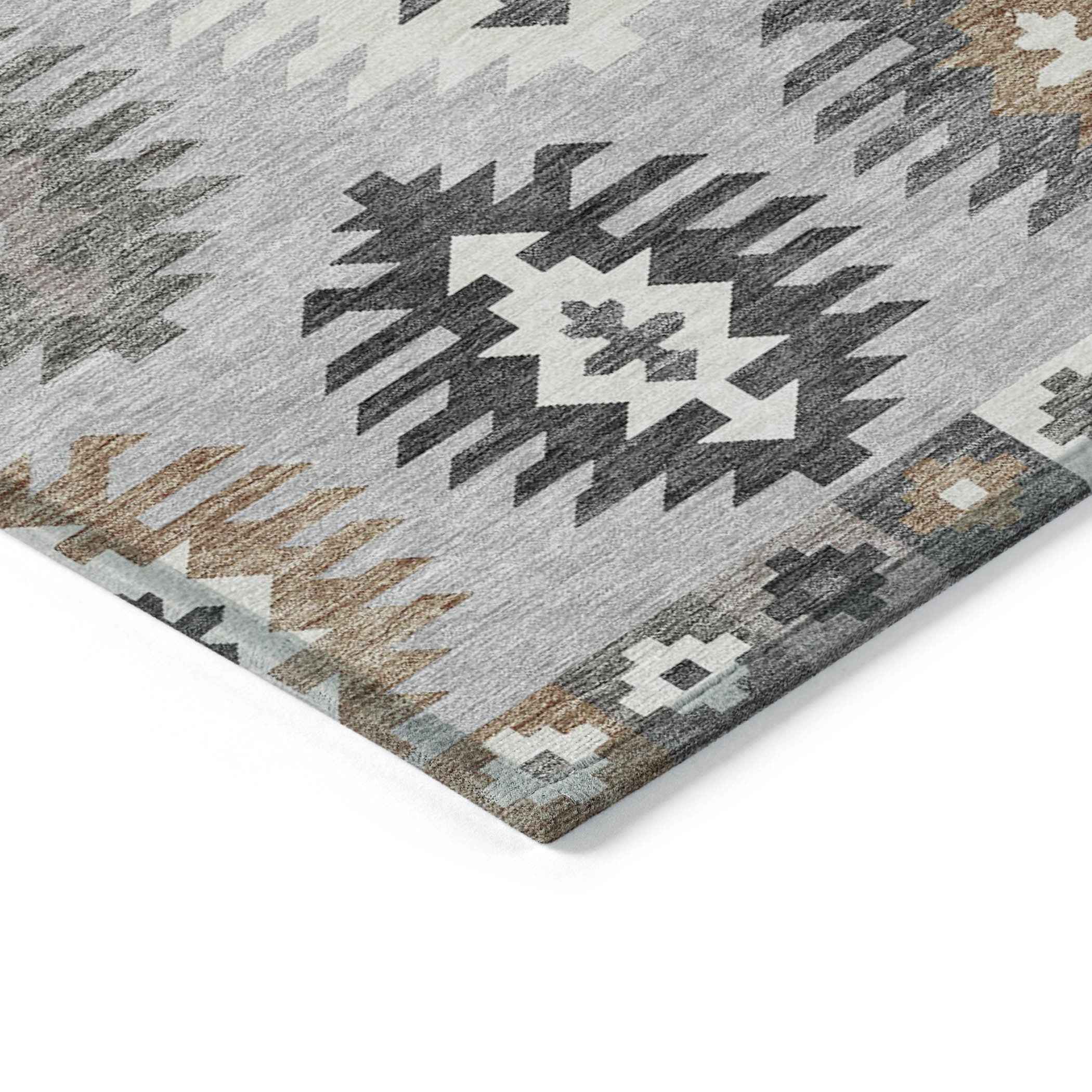 10' X 14' Silver Beige And Charcoal Southwestern Washable Indoor Outdoor Area Rug