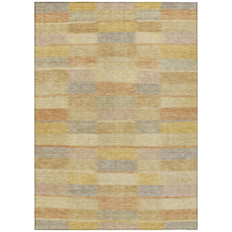 10' X 14' Wheat Beige And Gold Striped Washable Indoor Outdoor Area Rug