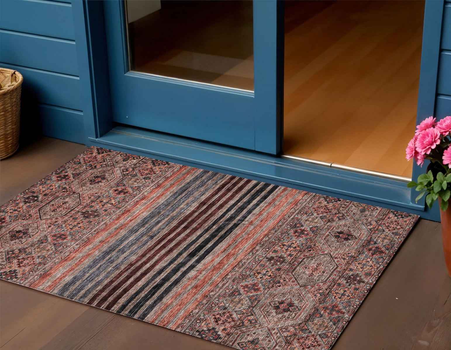 3' X 5' Rust Gray And Salmon Medallion Washable Indoor Outdoor Area Rug