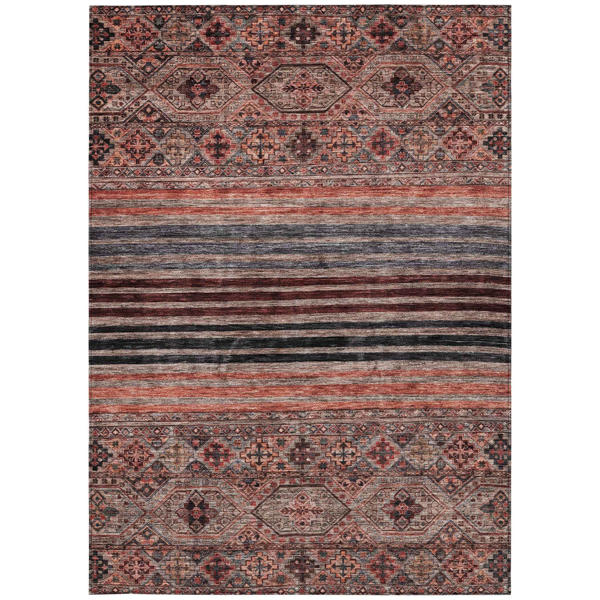 3' X 5' Rust Gray And Salmon Medallion Washable Indoor Outdoor Area Rug