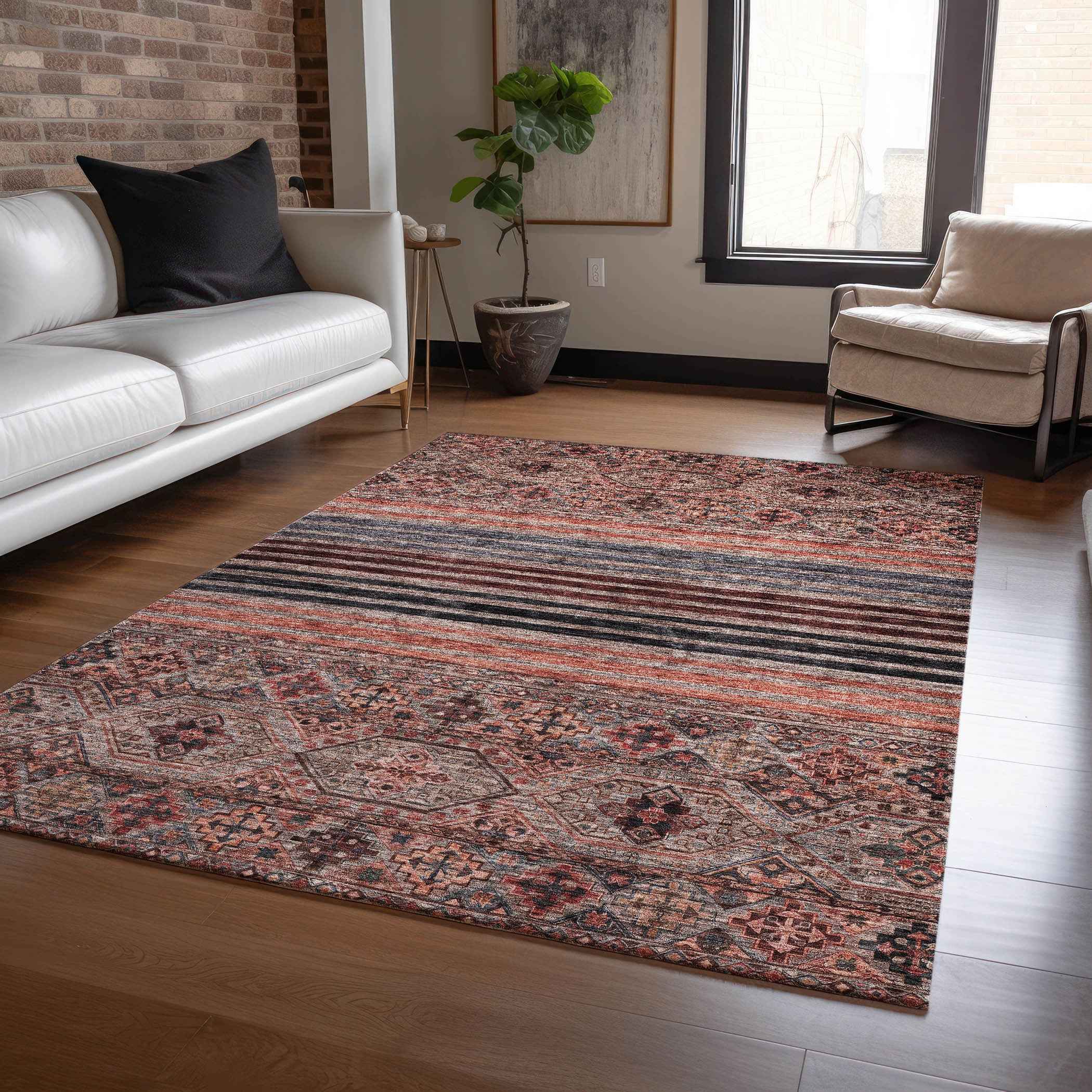 3' X 5' Rust Gray And Salmon Medallion Washable Indoor Outdoor Area Rug