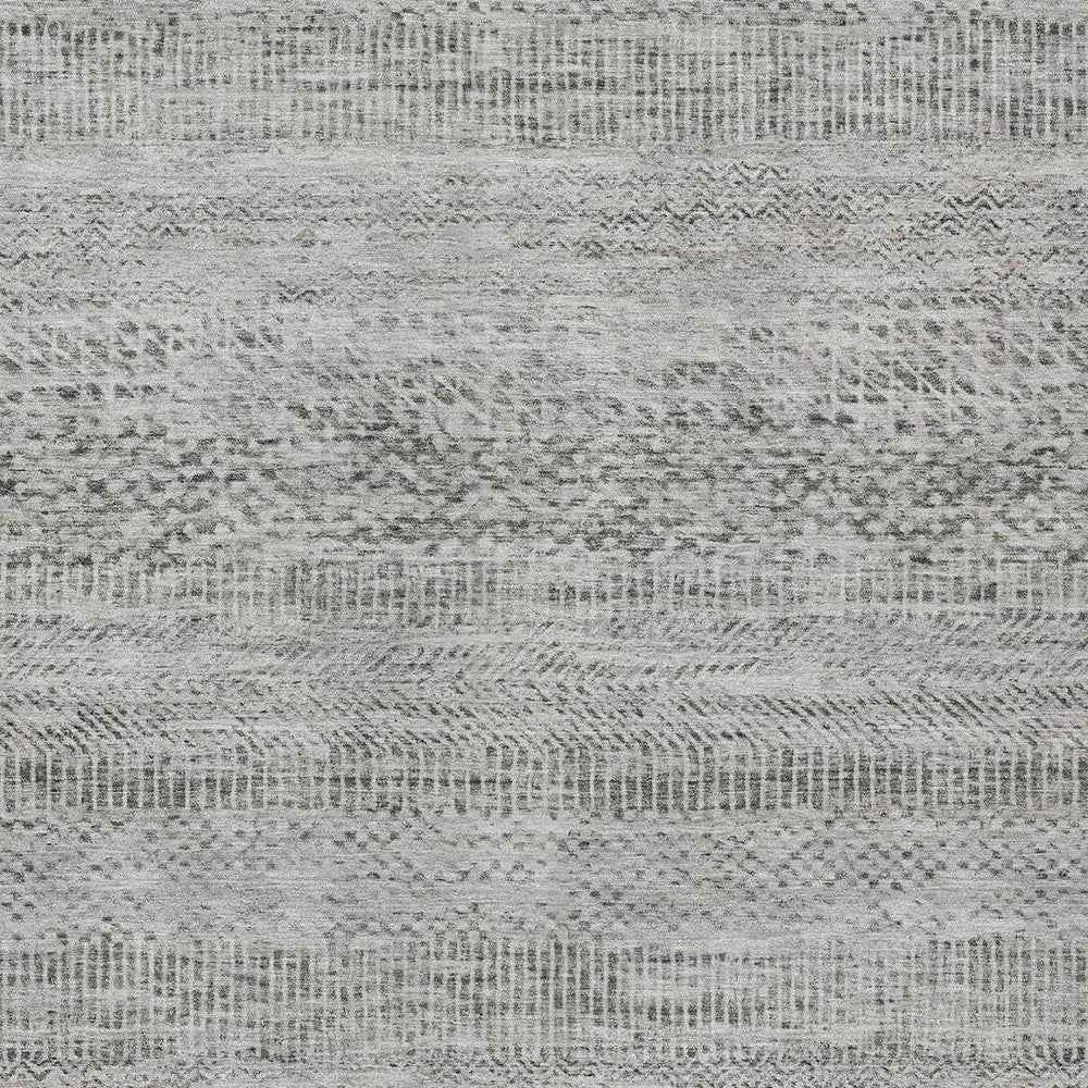 8' X 10' Gray And Charcoal Striped Washable Indoor Outdoor Area Rug